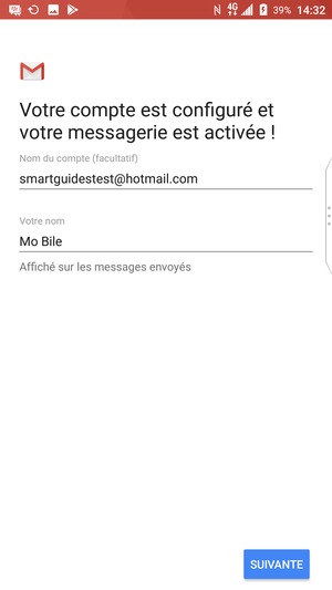 Donnez un nom à votre compte et saisissez votre nom. Sélectionnez SUIVANTE