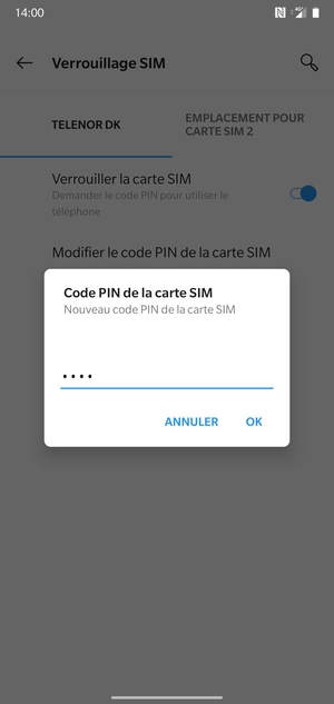 Saisissez votre Nouveau code PIN de la carte SIM et sélectionnez OK
