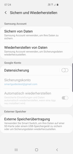 Schalten Sie Datensicherung ein