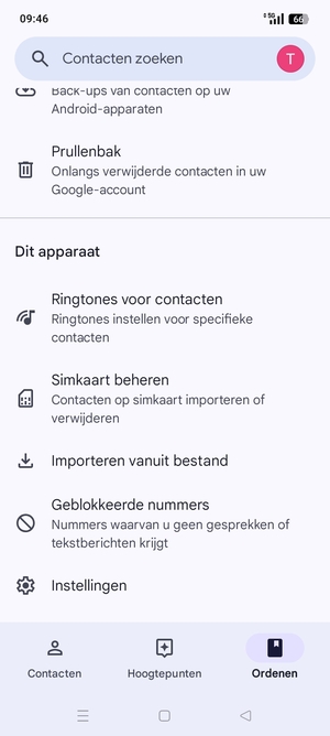 Scroll naar en selecteer Simkaart beheren