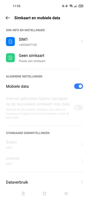 Selecteer SIM1 of SIM2