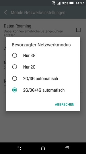 Wählen Sie Nur 2G, um 2G zu aktivieren