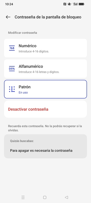 El teléfono ha sido asegurado con un bloqueo de pantalla