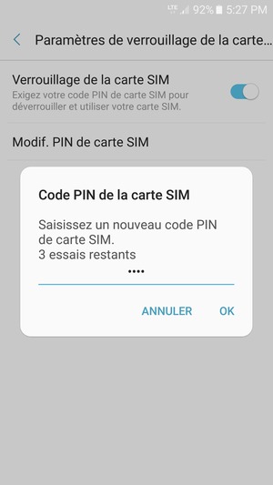 Saisissez votre Nouveau code PIN de carte SIM et sélectionnez OK