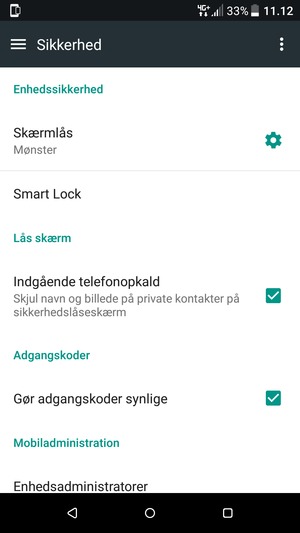 Din telefon er nu sikret med en skærmlås
