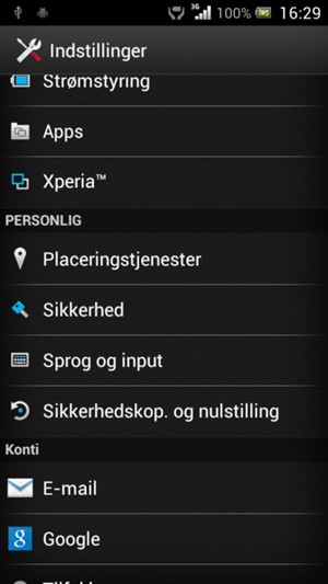 Vælg Sikkerhed