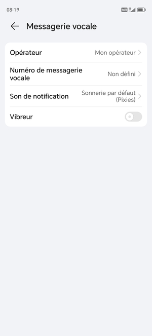 Sélectionnez Numéro de messagerie vocale
