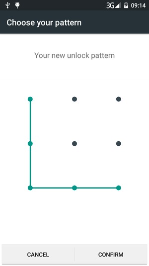 Draw the unlock pattern again and select CONFIRM