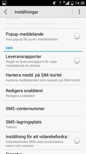 Välj SMS-centernummer / Textmeddelande (SMS)