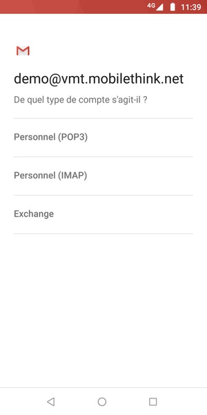 Sélectionnez Personnel (POP3) ou Personnel (IMAP)