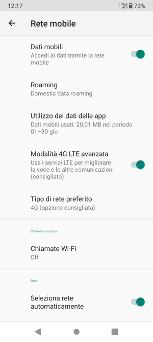 Seleziona Tipo di rete preferito