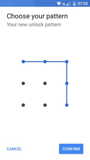 Draw the unlock pattern again and select CONFIRM