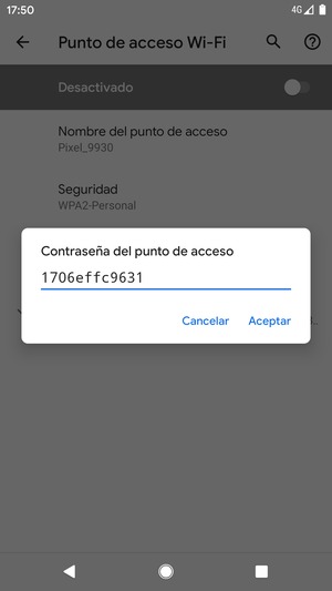Introduzca una contraseña de punto de acceso Wi-Fi de al menos 8 caracteres y seleccione Aceptar
