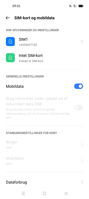 Vælg SIM1 eller SIM2