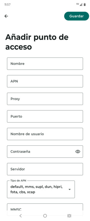 Introduzca la información de Internet