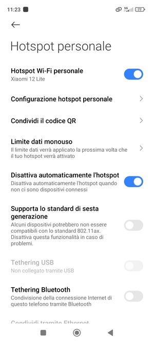 Il telefono è ora pronto per essere usato come modem