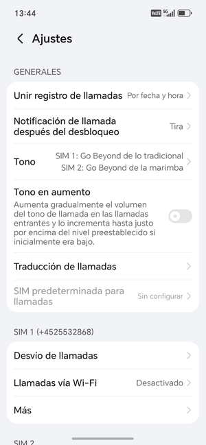 Desplácese a SIM 1 o SIM 2 y seleccione Más