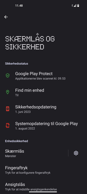 Din telefon er nu sikret med en skærmlås