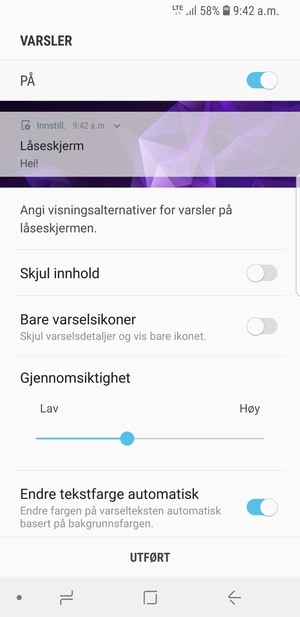 Velg ønsket alternativ og velg UTFØRT