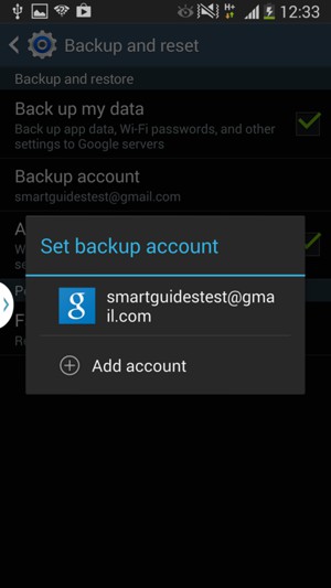Select your backup account