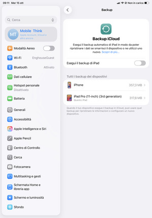 Attiva Esegui il backup di iPad