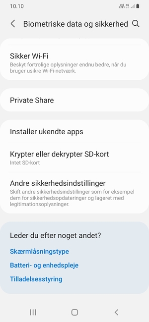 Scroll til og vælg Andre sikkerhedsindstillinger
