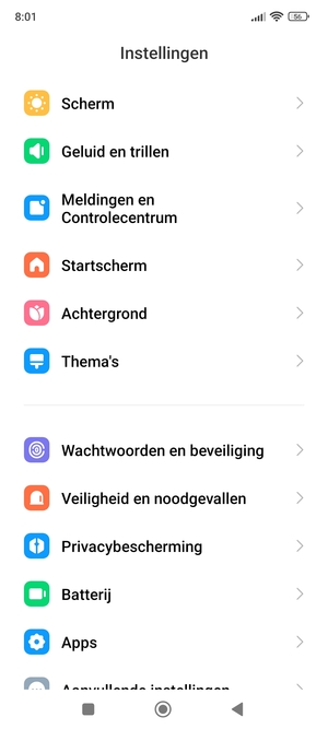 Scroll naar en selecteer Wachtwoorden en beveiliging