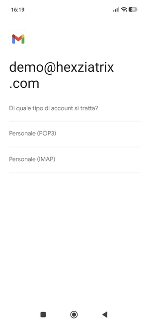 Seleziona Personale (POP3) o Personale (IMAP)