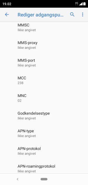 Scroll ned og indtast MMS-oplysninger