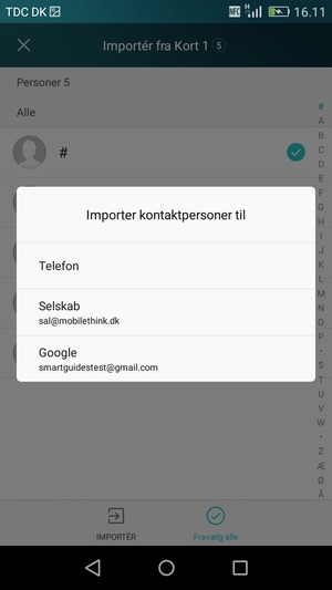 Vælg din Google konto