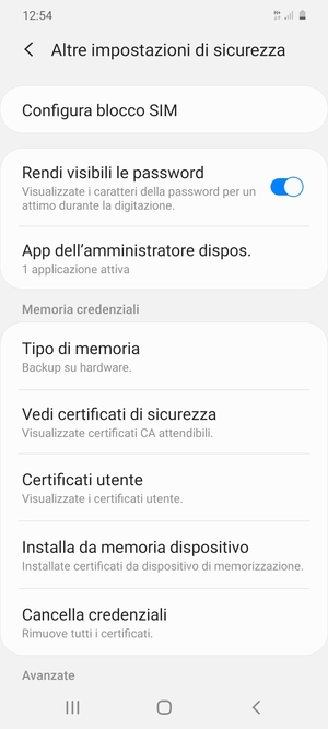 Seleziona Configura blocco SIM