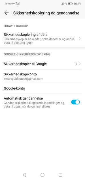 Vælg Sikkerhedskopikonto