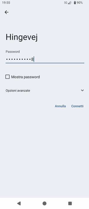 Inserisci la password del Wi-Fi e seleziona Connetti
