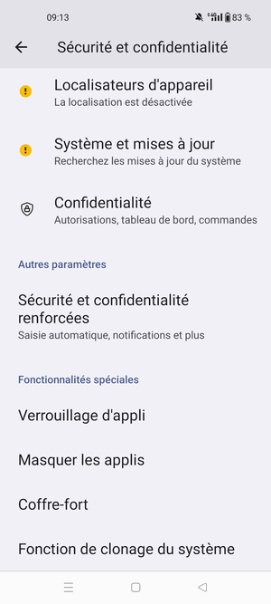 Faites défiler et sélectionnez Sécurité et confidentialité renforcées