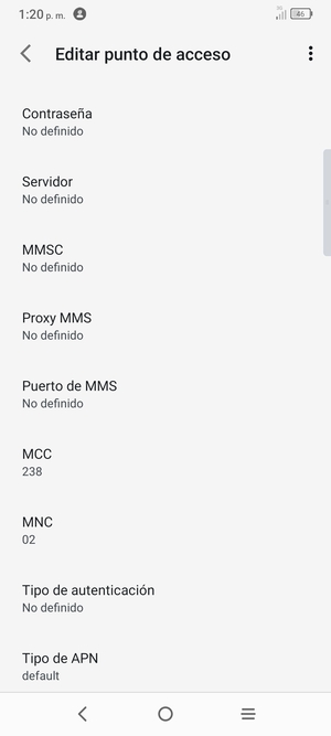 Desplácese hacia abajo e introduzca la información MMS