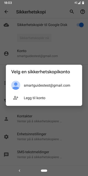 Velg sikkerhetskopi-kontoen din