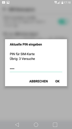 Geben Sie Ihre Aktuelle PIN für SIM-Karte ein und wählen Sie OK
