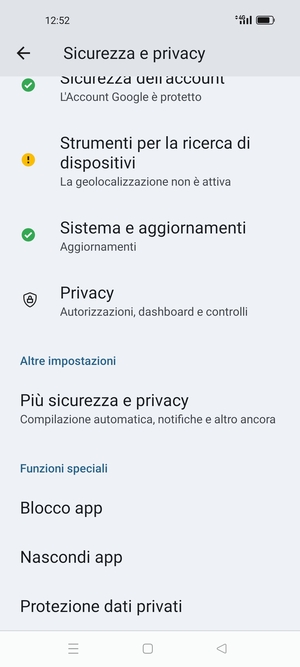 Scorri e seleziona Piú sicurezza e privacy