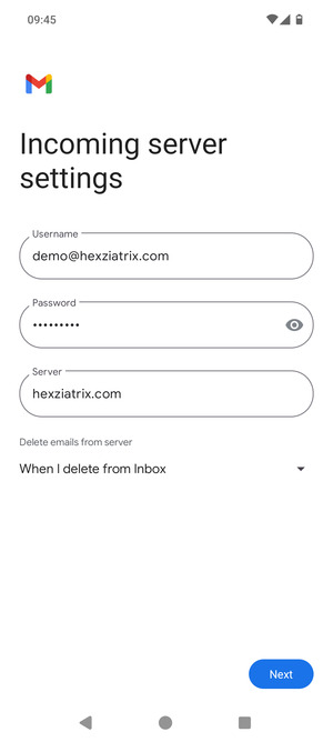 Enter Username and Incoming server address. Select Next