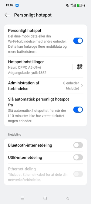 Din telefon er nu sat op til brug som modem