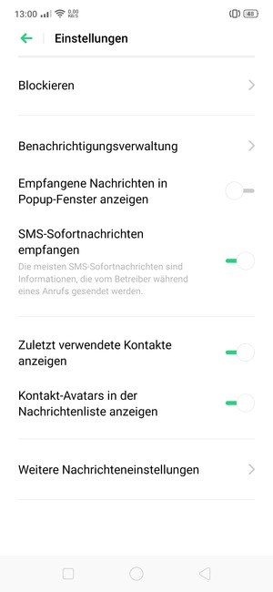 Wählen Sie Weitere Nachrichteneinstellungen