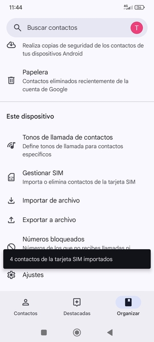 Sus contactos se guardarán en su cuenta de Google y se guardarán en su teléfono la próxima vez que Google sea sincronizado.