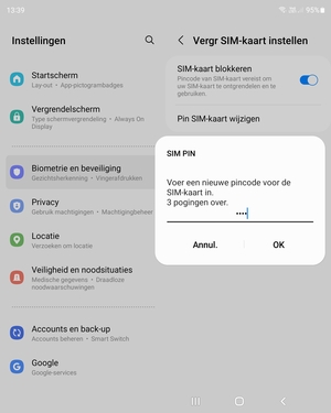 Voer uw Nieuwe pincode voor de SIM-kaart in en selecteer OK