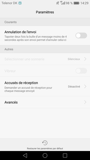 Sélectionnez Avancés