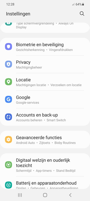 Scroll naar en selecteer Accounts en back-up