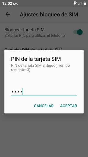 Introduzca su PIN de tarjeta SIM antiguo y seleccione ACEPTAR