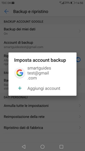 Seleziona il tuo account di backup