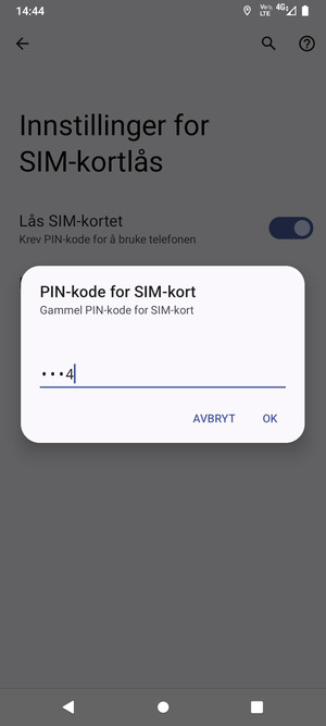 Skriv inn Gammel PIN-kode for SIM-kort og velg OK
