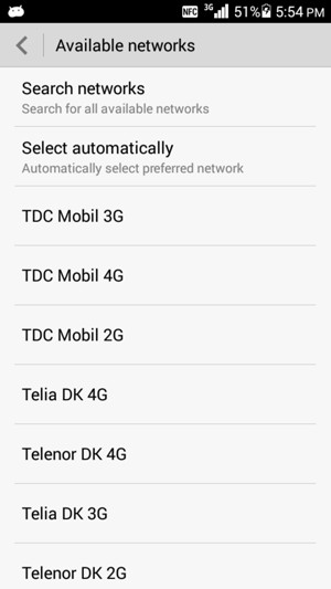 Select a network operator from the list