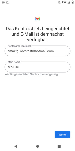 Geben Sie Ihrem Konto einen Namen und geben Sie Ihren Namen ein. Wählen Sie Weiter